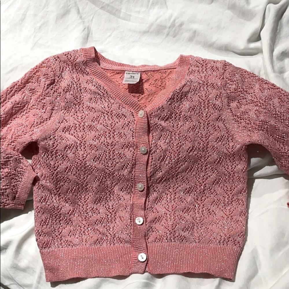 Carters 3t peach metallic cardigan worn once euc